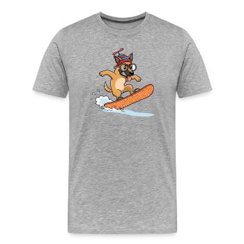 Drôle de chien de snowboard avec une casquette - T-shirt bio Premium Homme - gris chiné - Devant - Damien (186cm)