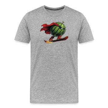 Superheld Wassermelone Auf Snowboard Action - Männer Premium Bio T-Shirt - Grau meliert - Vorne - Damien (186cm)