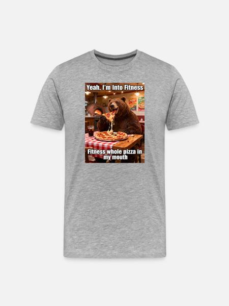 Bear and Pizza Fitness Meme - Men's Premium Organic T-Shirt - heather grey