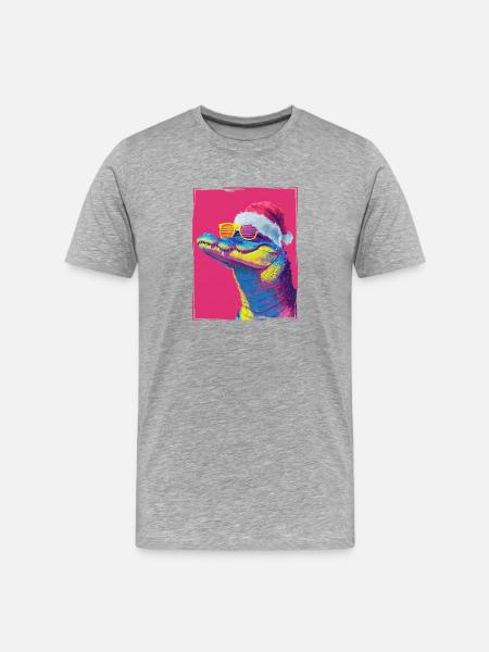 Alligator Christmas Portrait - Men's Premium Organic T-Shirt - heather grey