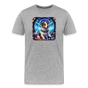 Cosmic Puppy in Space Capsule - Men's Premium Organic T-Shirt - heather grey - Front - Damien (186cm)
