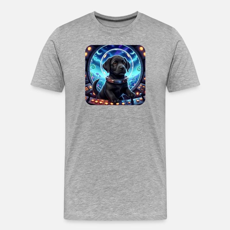 Kosmischer Welpe im Space Cockpit - Männer Premium Bio T-Shirt - Grau meliert