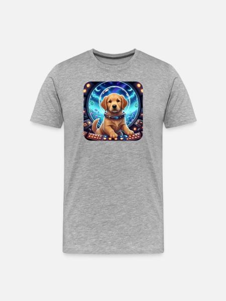 Astronaute chiot avec un casque spatial - T-shirt bio Premium Homme - gris chiné