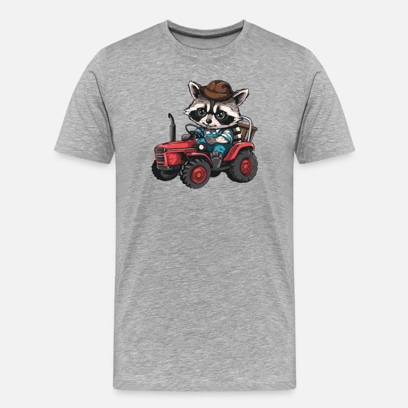 Waschbär Traktor Farmer - Männer Premium Bio T-Shirt - Grau meliert