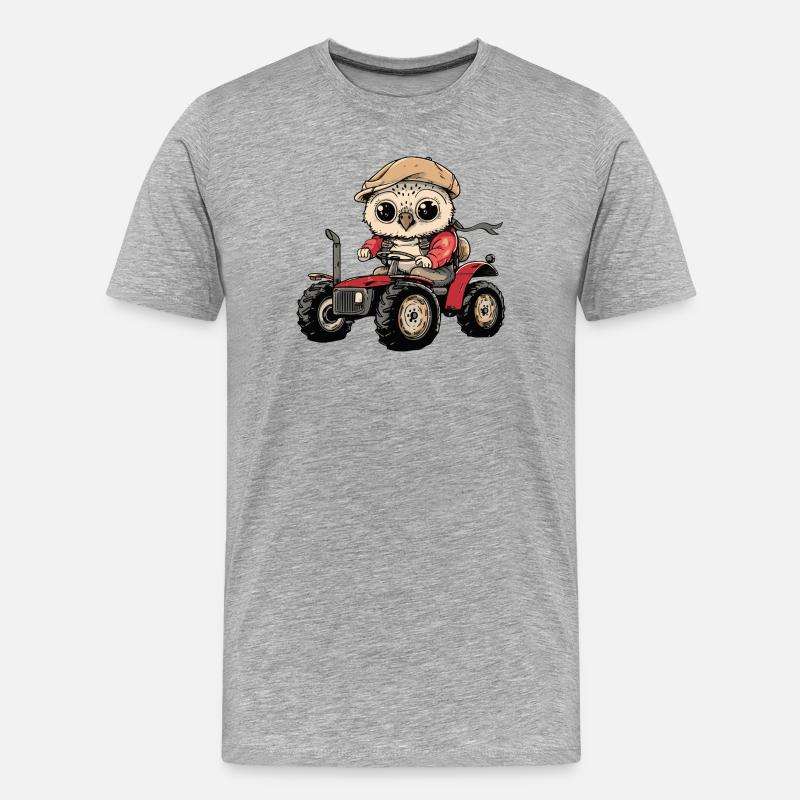 Eule Traktor Farmer - Männer Premium Bio T-Shirt - Grau meliert