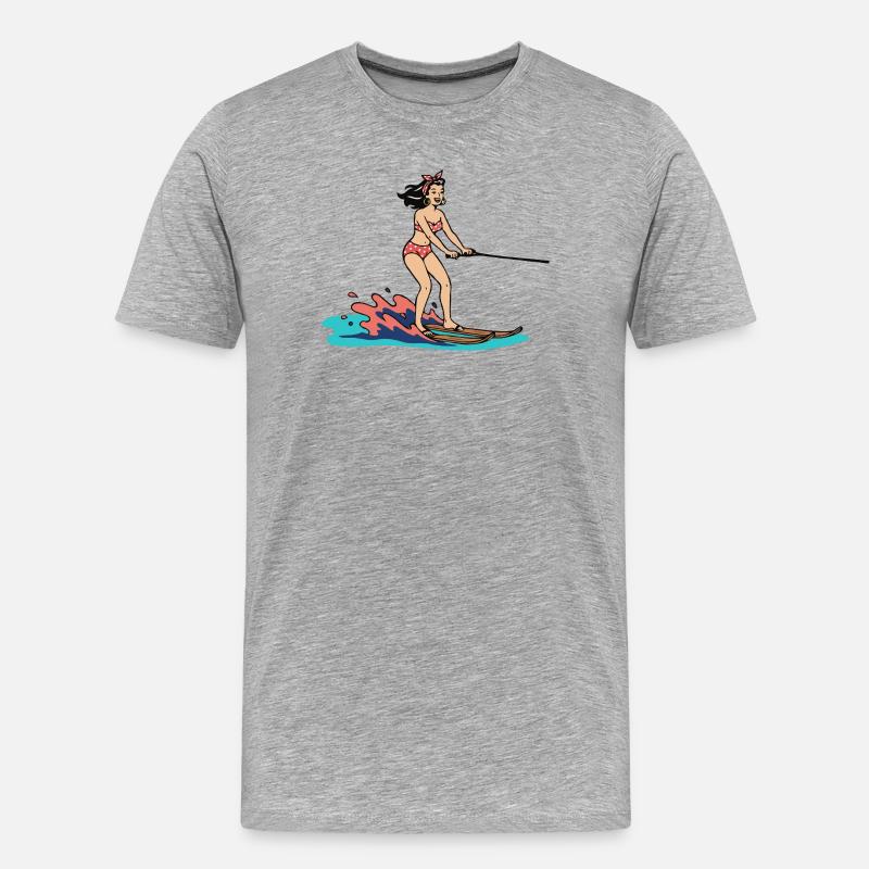 Pin-up-Mädchen auf Wasserskiern - Männer Premium Bio T-Shirt - Grau meliert