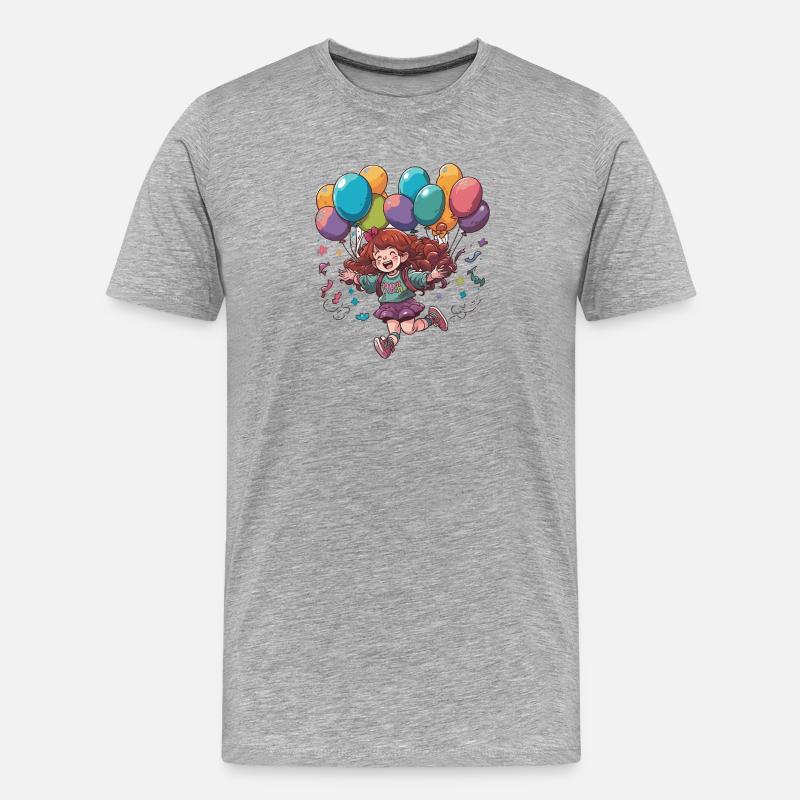 Fröhliches Mädchen mit Ballons - Männer Premium Bio T-Shirt - Grau meliert
