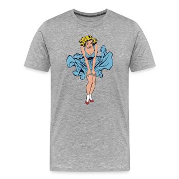 Pin-up girl in windblown summer dress - Men's Premium Organic T-Shirt - heather grey - Front - Damien (186cm)