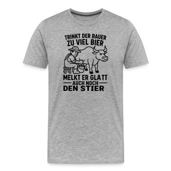stier melken bauern spruch bier trinken - Männer Premium Bio T-Shirt - Grau meliert - Vorne - Damien (186cm)