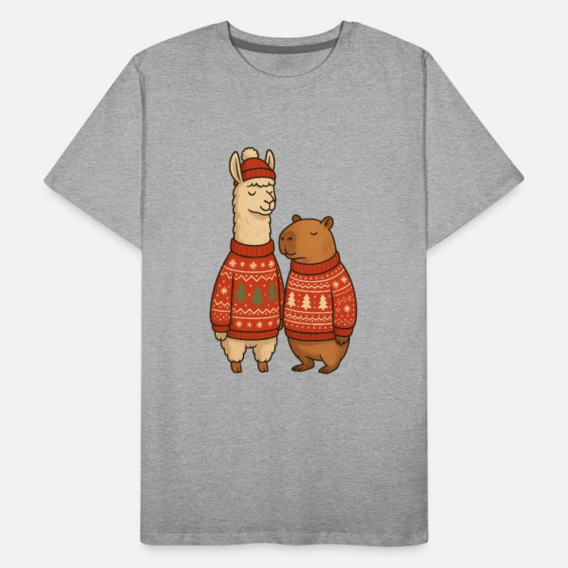 Lama und Cabibara Weihnachtspullover Duo Männer Premium Bio T-Shirt