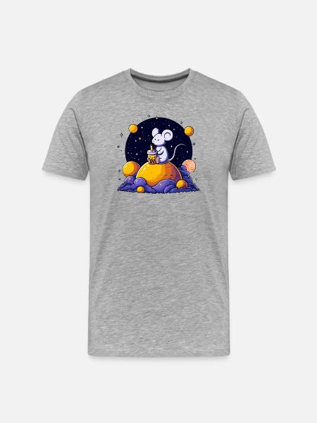 Space Mouse with Bubble Tea - Men's Premium Organic T-Shirt - heather grey