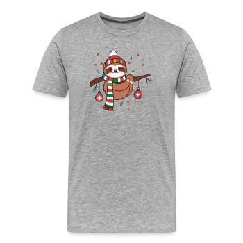Cute Christmas sloth with winter hat - Men's Premium Organic T-Shirt - heather grey - Front - Damien (186cm)