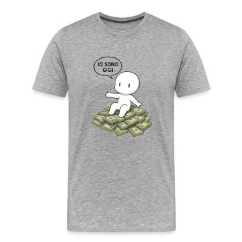 Gigi among mountains of money - Men's Premium Organic T-Shirt - heather grey - Front - Damien (186cm)