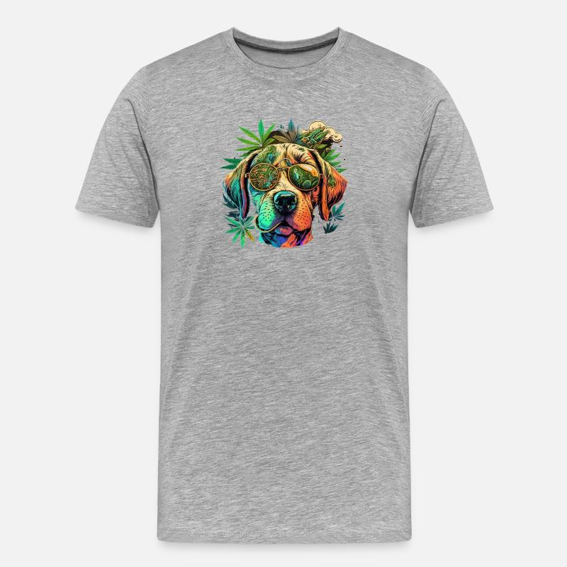 Bunte Hund mit Sonnenbrille & Cannabis - Männer Premium Bio T-Shirt - Grau meliert