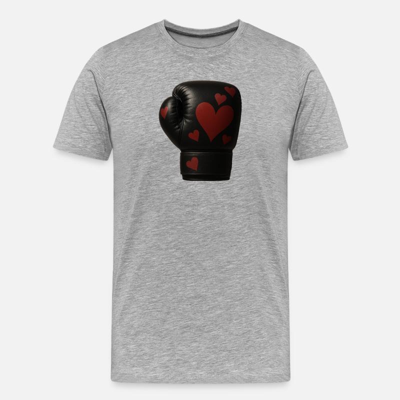Boxhandschuh mit Herzen - Männer Premium Bio T-Shirt - Grau meliert