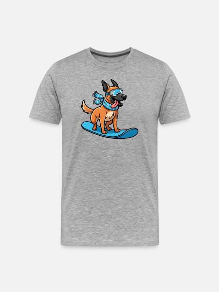 Snowboard Hund Lustiger Winterhund - Männer Premium Bio T-Shirt - Grau meliert