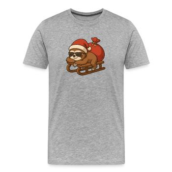 Cooles Weihnachtsfaultier auf Schlitten - Männer Premium Bio T-Shirt - Grau meliert - Vorne - Damien (186cm)