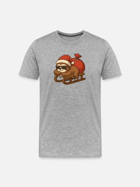 Cool Christmas sloth on sleigh - Men's Premium Organic T-Shirt - heather grey