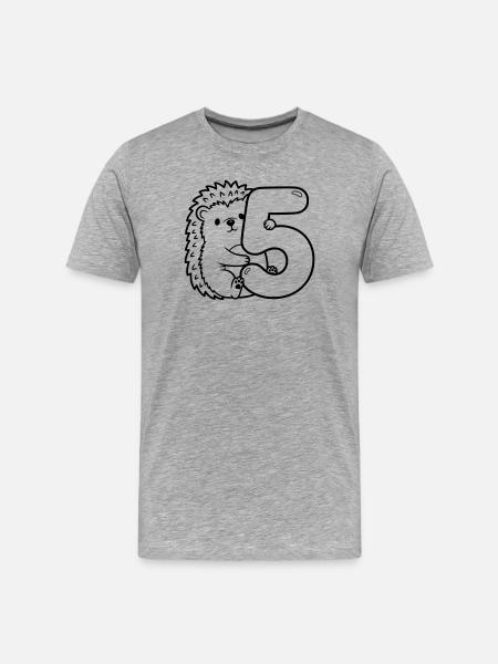 Hedgehog with number 5 cartoon illustration - Men's Premium Organic T-Shirt - heather grey