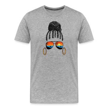 Fille noire tresses, lunettes de soleil plage, vacances tropicales - T-shirt bio Premium Homme - gris chiné - Devant - Damien (186cm)