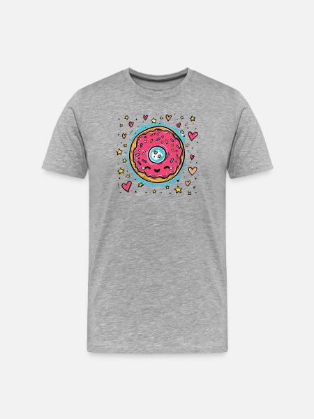 Kawaii Donut Sternenring - Männer Premium Bio T-Shirt - Grau meliert