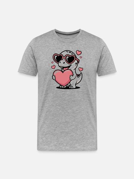 Heart Glasses Dino Full of Love - Men's Premium Organic T-Shirt - heather grey