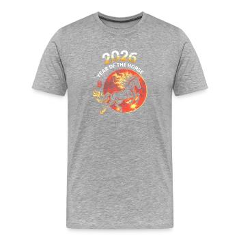Feuerpferd 2026: Jahr des Pferdes - Männer Premium Bio T-Shirt - Grau meliert - Vorne - Damien (186cm)