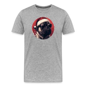 Carlin au chapeau de Père Noël avec des lunettes de soleil - T-shirt bio Premium Homme - gris chiné - Devant - Damien (186cm)