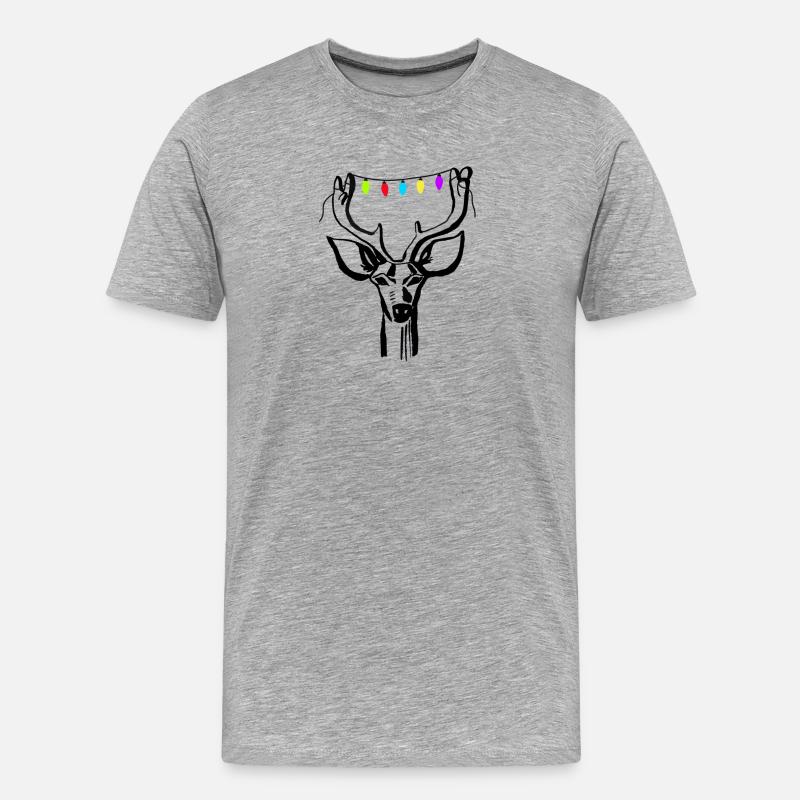 Hirsch mit Lichterkette - Männer Premium Bio T-Shirt - Grau meliert