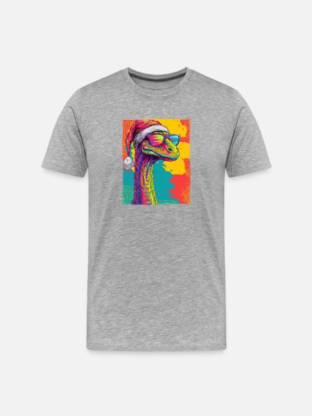 Dinosaur Brontosaurus Christmas Portrait - Men's Premium Organic T-Shirt - heather grey