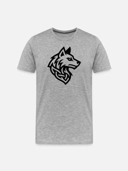 Wolf Kopf Wikinger - Männer Premium Bio T-Shirt - Grau meliert