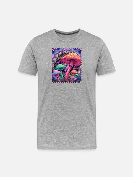 Psychedelic Mushroom Shapes Neon - Men's Premium Organic T-Shirt - heather grey