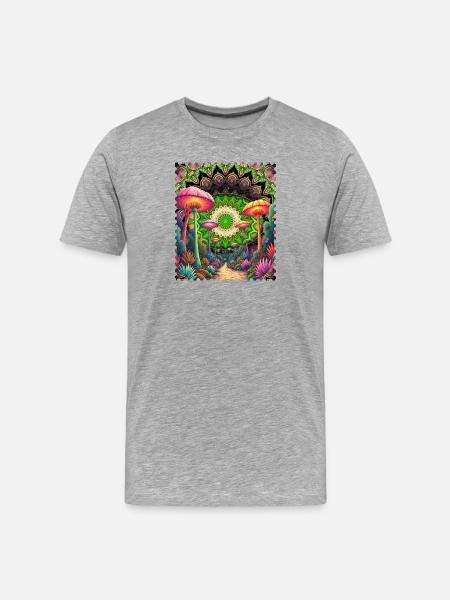 Psychedelic Mushroom Landscape Mandala - Men's Premium Organic T-Shirt - heather grey
