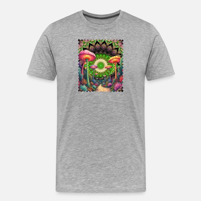 Psychedelische Pilzlandschaft Mandala - Männer Premium Bio T-Shirt - Grau meliert