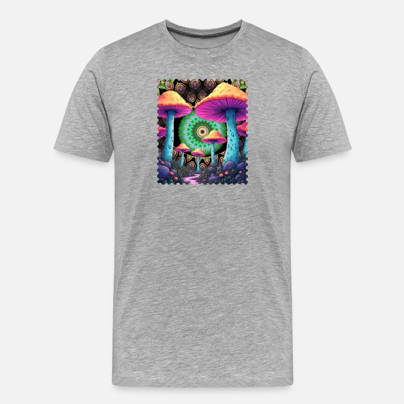 Champignons psychédéliques dans la forêt de mandala - T-shirt bio Premium Homme - gris chiné