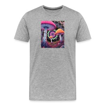 Psychedelische Pilzlandschaft - Männer Premium Bio T-Shirt - Grau meliert - Vorne - Damien (186cm)