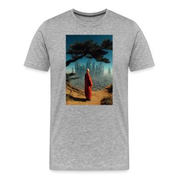 Red Robe Seer Over Neon City Ridge - Men's Premium Organic T-Shirt - heather grey - Front - Damien (186cm)