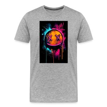 Neon-Graffiti-Smiley mit X-Augen - Männer Premium Bio T-Shirt - Grau meliert - Vorne - Damien (186cm)