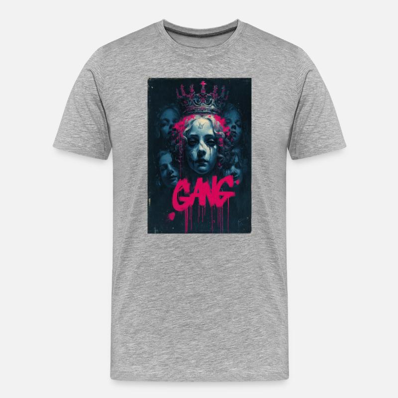 Neon-Königin-Graffiti-Krone - Männer Premium Bio T-Shirt - Grau meliert