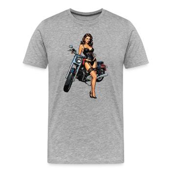Fille du Pin Up avec Moto - T-shirt bio Premium Homme - gris chiné - Devant - Damien (186cm)