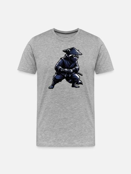 Ninja Waschbär mit Katana - Männer Premium Bio T-Shirt - Grau meliert