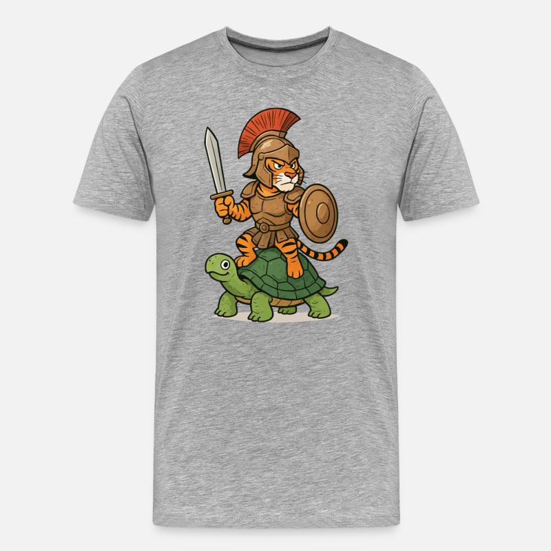 Gladiator Tiger auf Schildkröte - Männer Premium Bio T-Shirt - Grau meliert