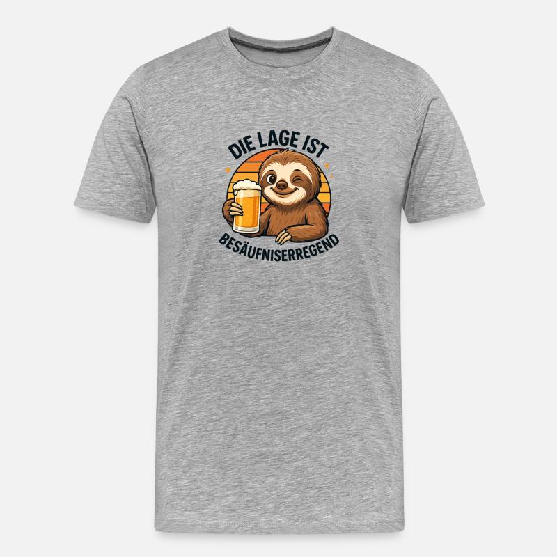 Sloth mit Bier: Besäufniserregende Lage Faultier - Männer Premium Bio T-Shirt - Grau meliert