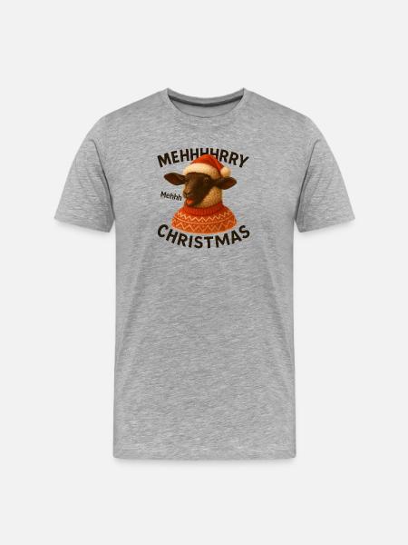 Meh Weihnachts-Schaf-Pullover - Männer Premium Bio T-Shirt - Grau meliert