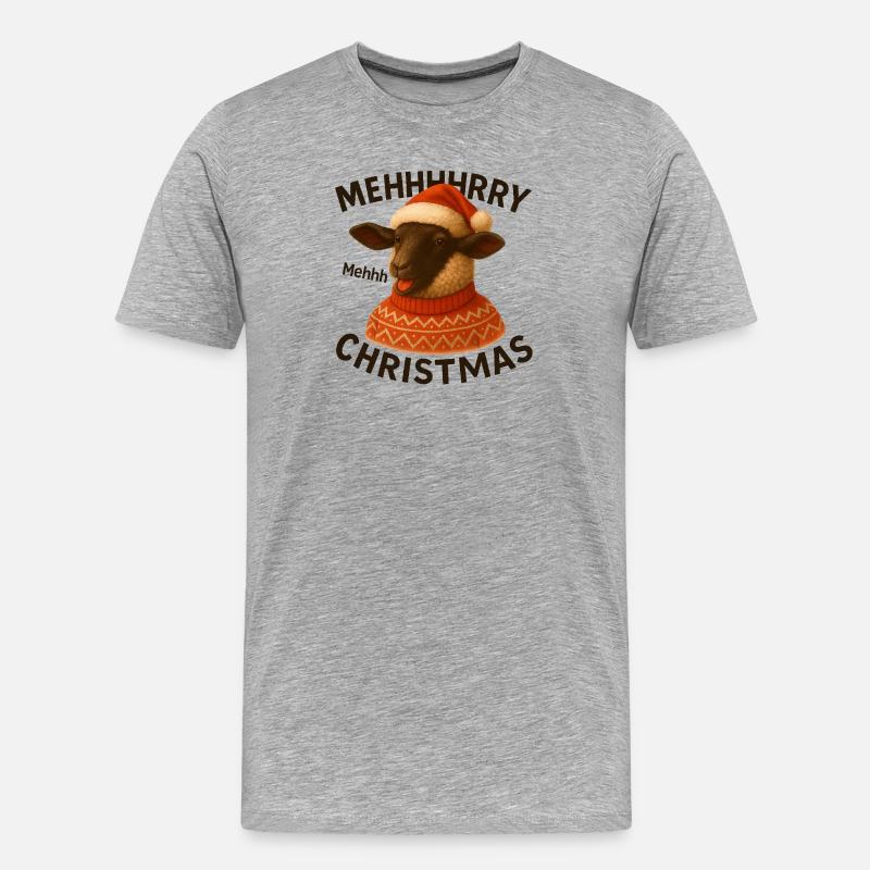 Meh Weihnachts-Schaf-Pullover - Männer Premium Bio T-Shirt - Grau meliert