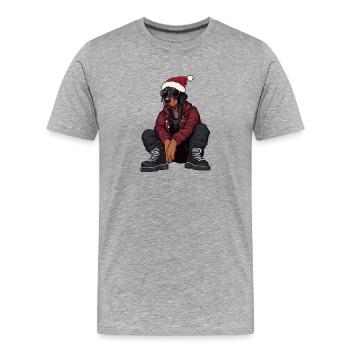 Doberman Chien de Noël Hiver - T-shirt bio Premium Homme - gris chiné - Devant - Damien (186cm)