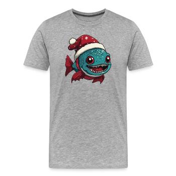 Piranha Fische Weihnachten Xmas - Männer Premium Bio T-Shirt - Grau meliert - Vorne - Damien (186cm)