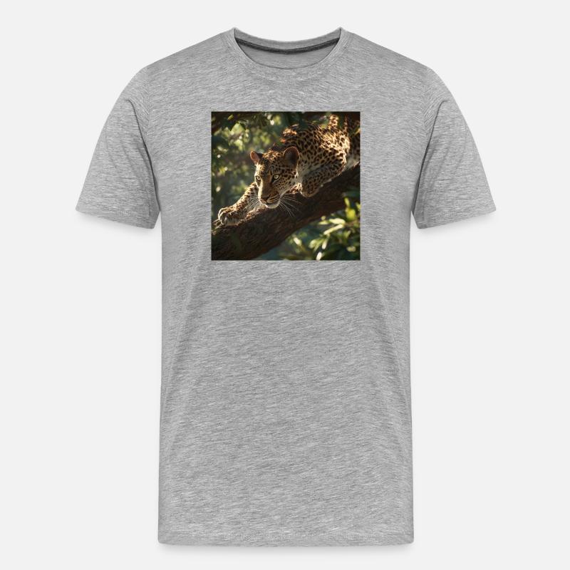 Majestätischer Leopard auf der Lauer - Männer Premium Bio T-Shirt - Grau meliert