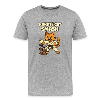 Karate Cat Smash - T-shirt bio Premium Homme - gris chiné - Devant - Damien (186cm)
