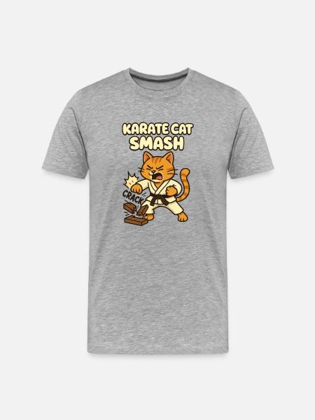 Karate Cat Smash - Men's Premium Organic T-Shirt - heather grey